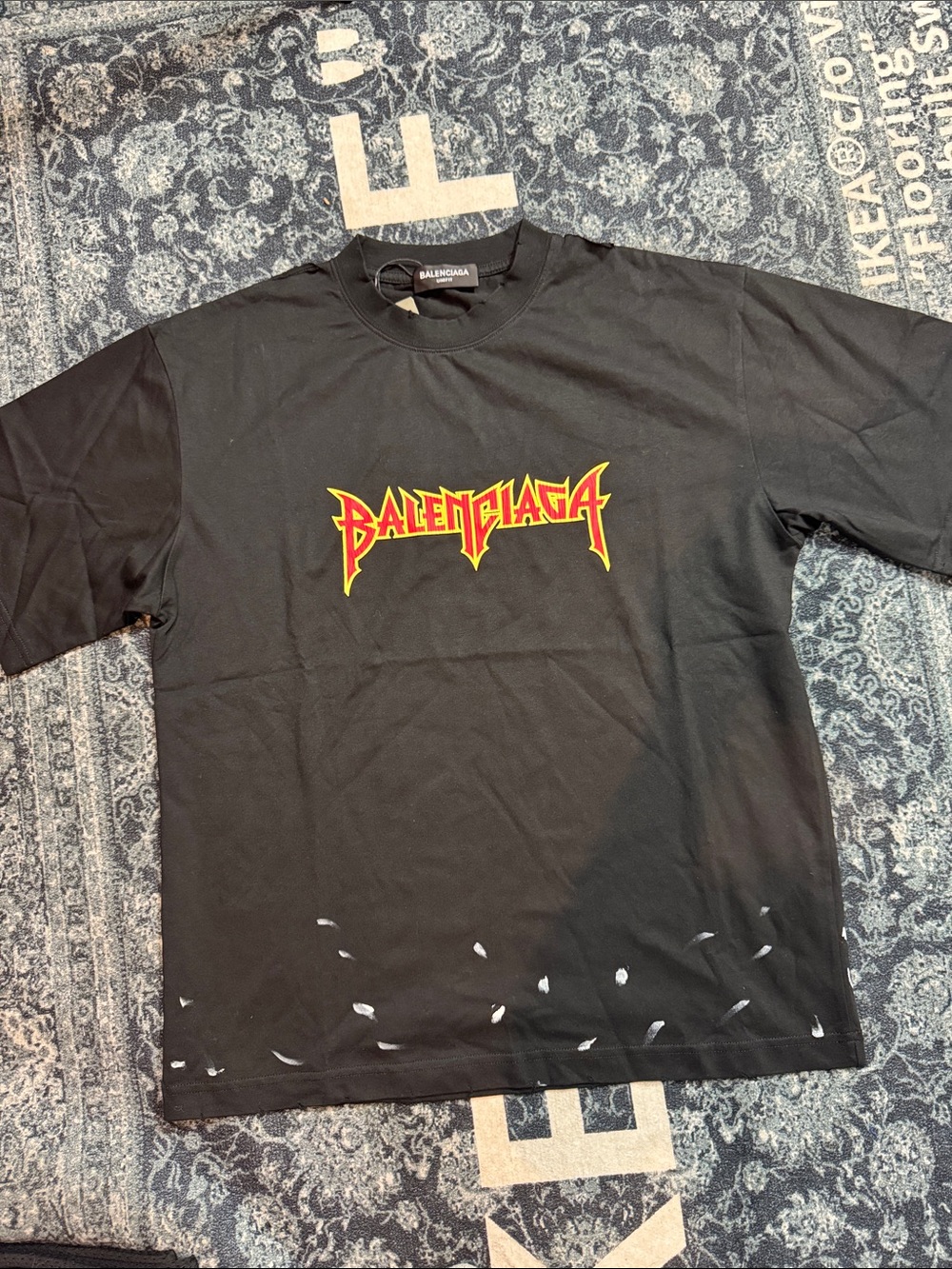 Balenciaga Black Short-Sleeve Logo Tee with Red and Yellow Graphic
